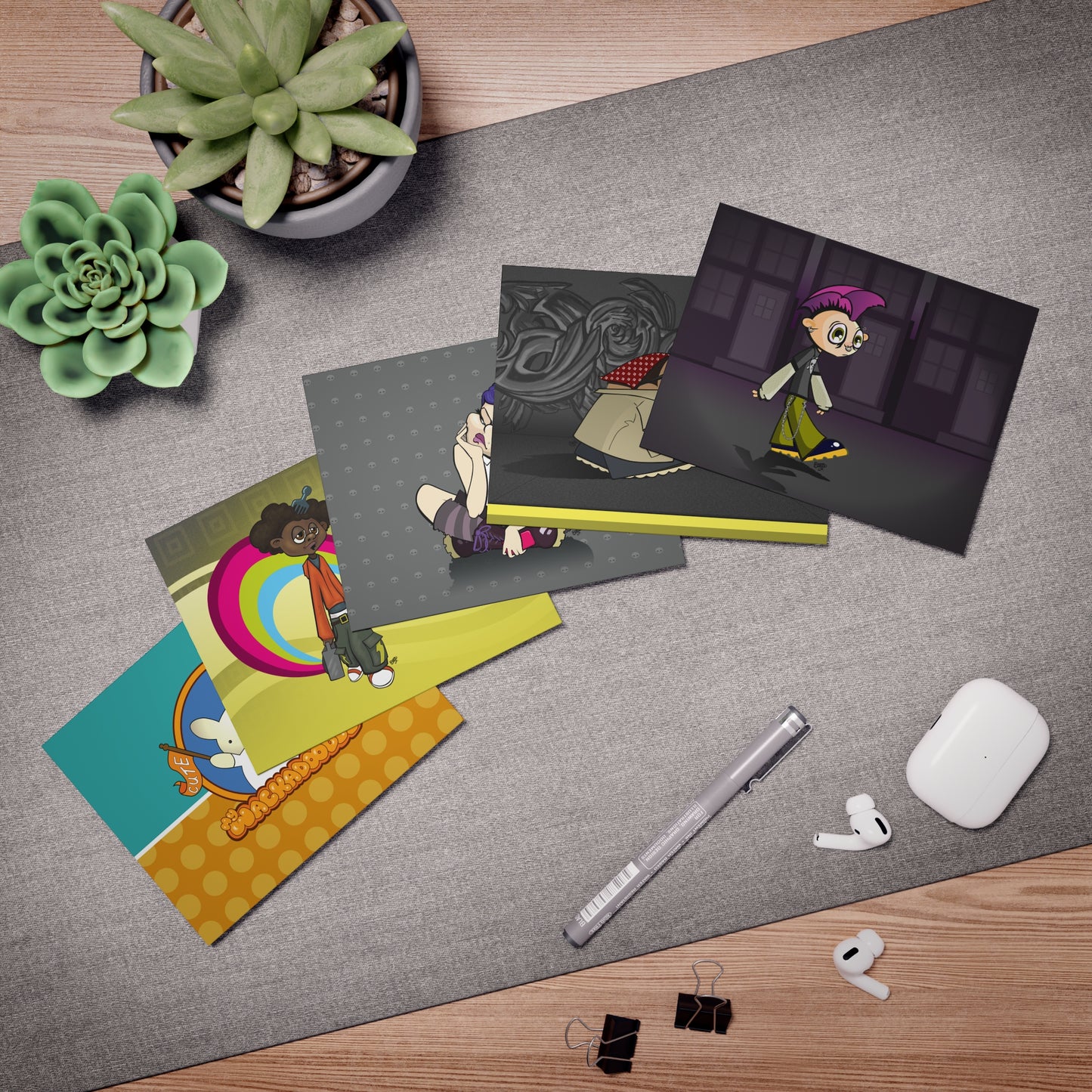 Street Smarts Cartoon Art Greeting Cards - Set of 5