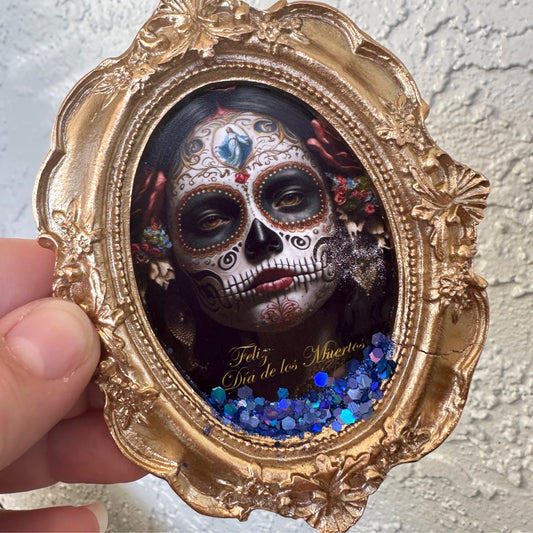 Dia De Los Muertes Magnet in Ornate Gold Frame Variant 2