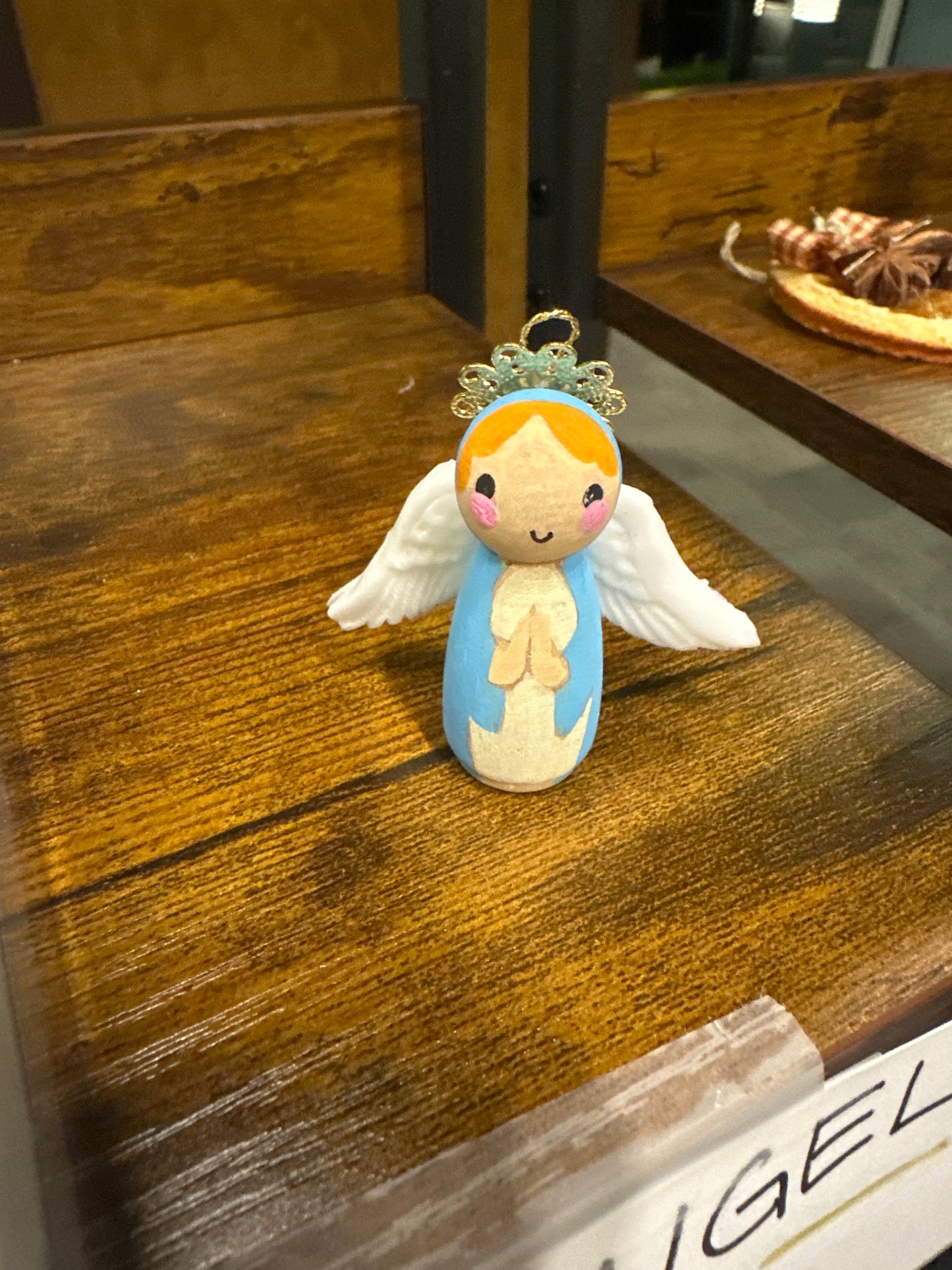 Wood Angel Figurine Christmas Ornament