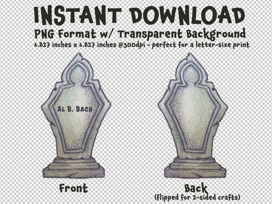 Al B. Bach Tombstone Gravestone Clip Art Printable Digital Instant Download for Halloween Decorations Invites Party Favors Prizes Gifts
