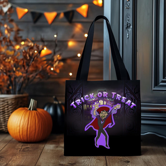 Kids Halloween Trick or Treat Tote Bag w Cartoon Vampire & Haunted House w words 'Trick or Treat' Gift for Kids to go Trick-or-Treating (2)