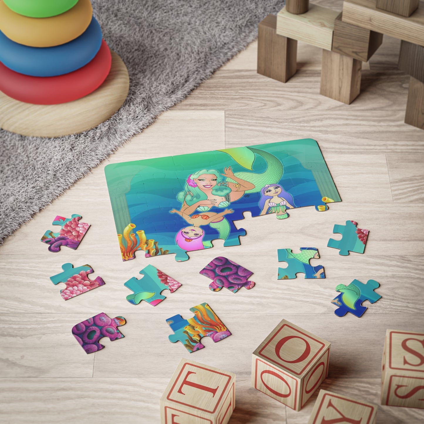 MERMAID MOMMY AND DAUGHTERS Cartoon Kids Puzzle (30 Piece) - Fun Learning Activity Gift for Kids