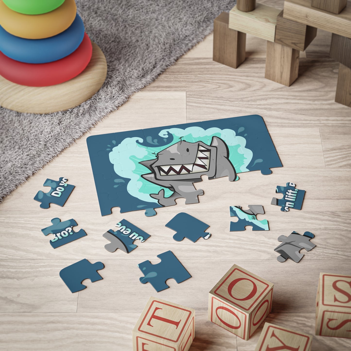 Buff Shark 'Do You Even Lift, Bro?' Cartoon Kids Puzzle (30 Piece) - Fun Learning Activity Gift for Kids