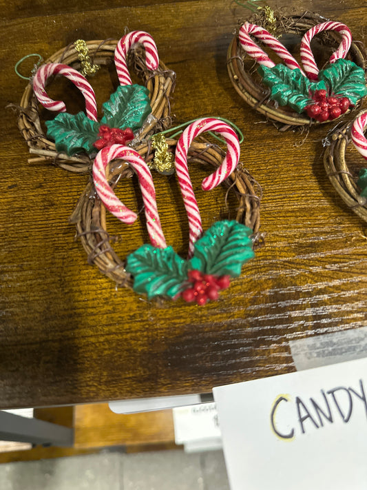 Candy Cane and Holly Wreaths Christmas Ornament