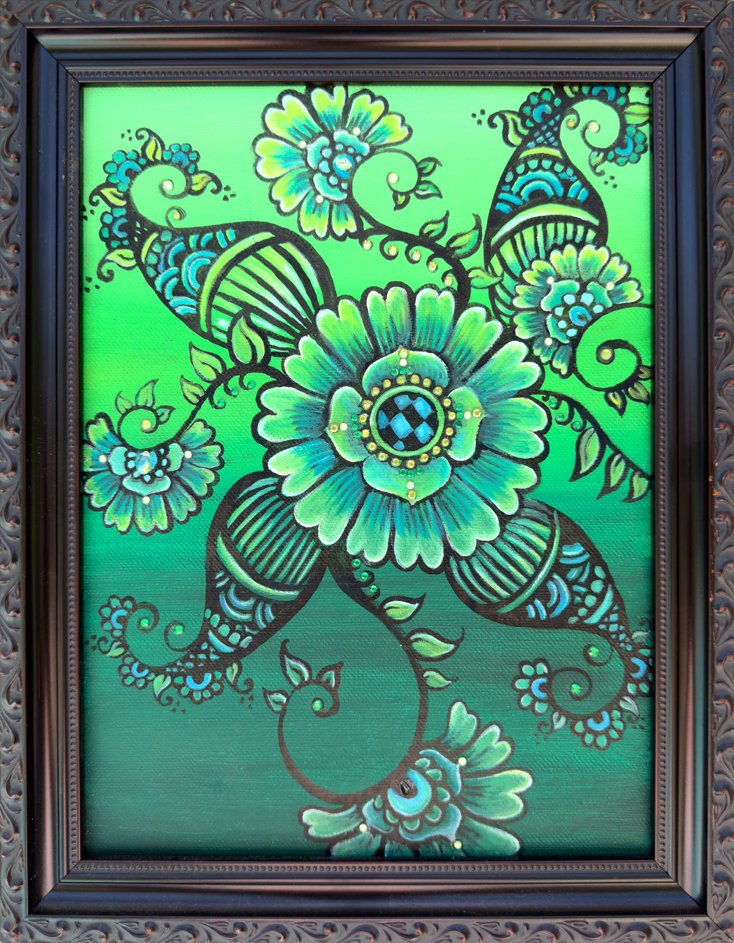 'Green Mehndi Flower' Fine Art Painting