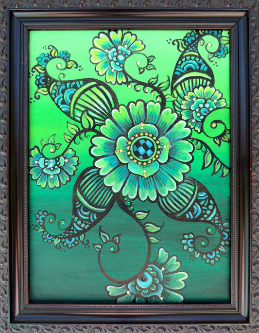 'Green Mehndi Flower' Fine Art Painting