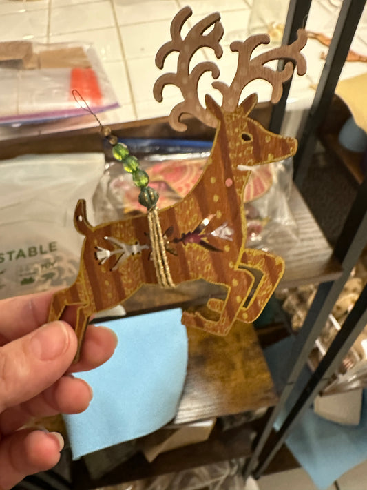 Reindeer Hand-Painted Woodcut Christmas Ornament
