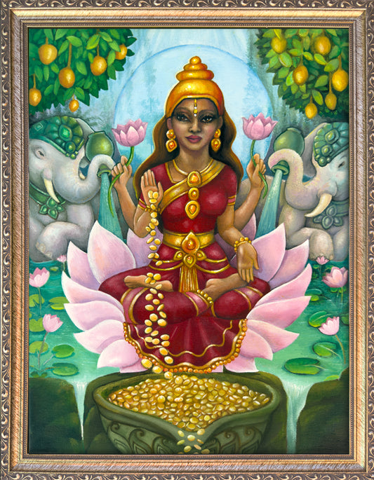 'Lakshmi the Goddess of Wealth and Good Fortune' Original Oil Painting