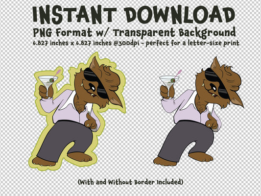 Ladies Man Werewolf Doing Fingerguns Clip Art Printable Digital Instant Download for Halloween Decorations Invites Party Favors Prizes Gifts