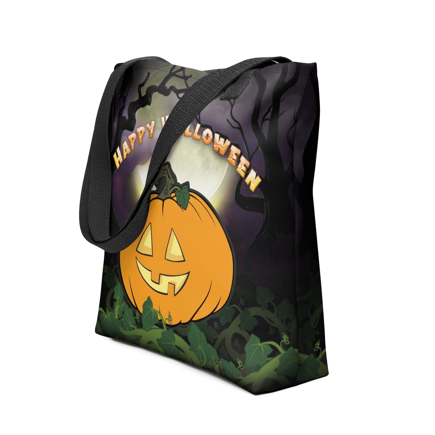 Kids Halloween Trick or Treat Tote Bag w Cute Jack O Lantern Pumpkin with words 'Happy Halloween' Gift for Kids to go Trick-or-Treating (5)