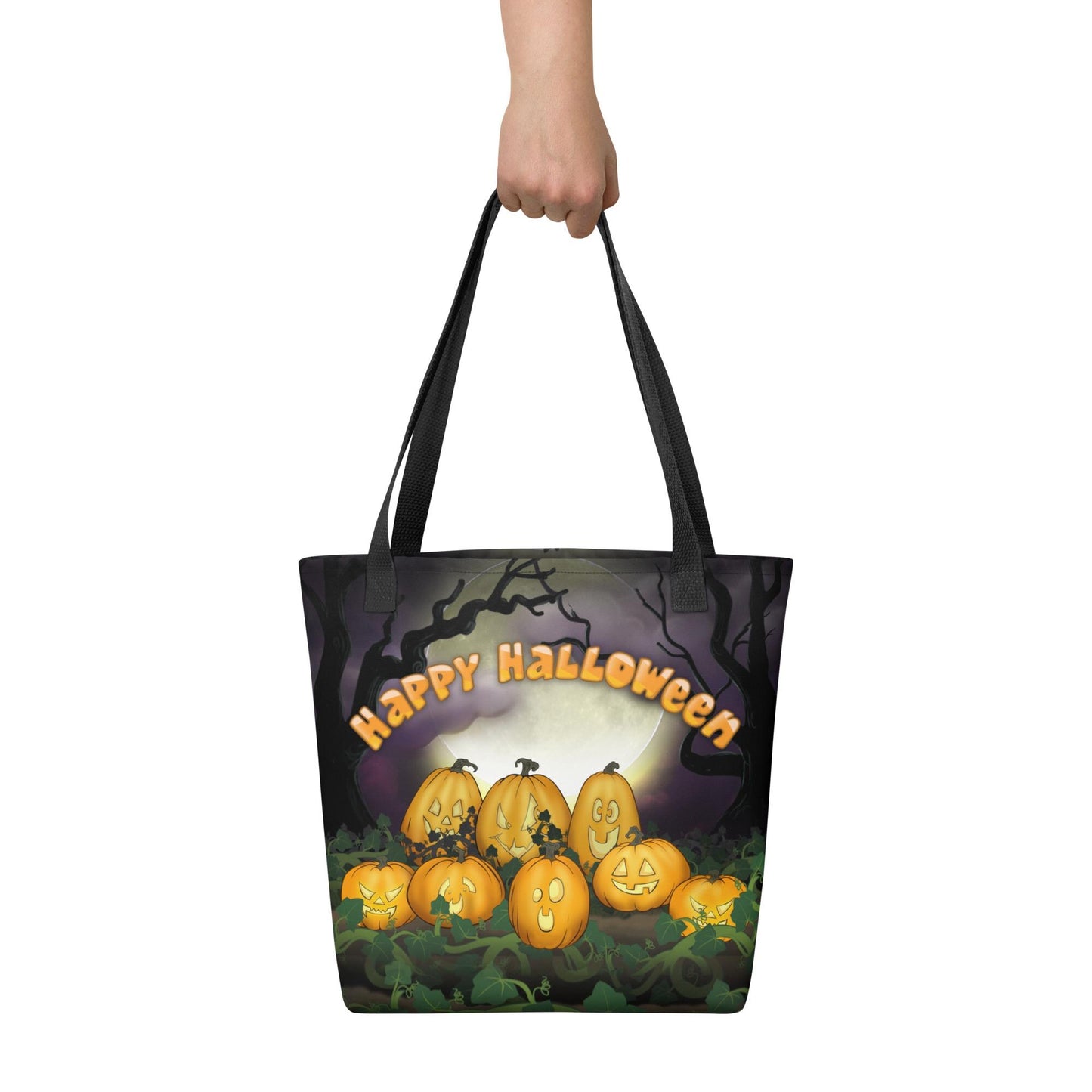 Kids Halloween Trick or Treat Tote Bag w Cute Jack O Lantern Pumpkins with words 'Happy Halloween' Gift for Kids to go Trick-or-Treating