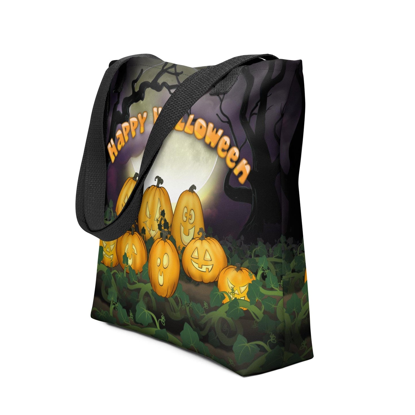Kids Halloween Trick or Treat Tote Bag w Cute Jack O Lantern Pumpkins with words 'Happy Halloween' Gift for Kids to go Trick-or-Treating
