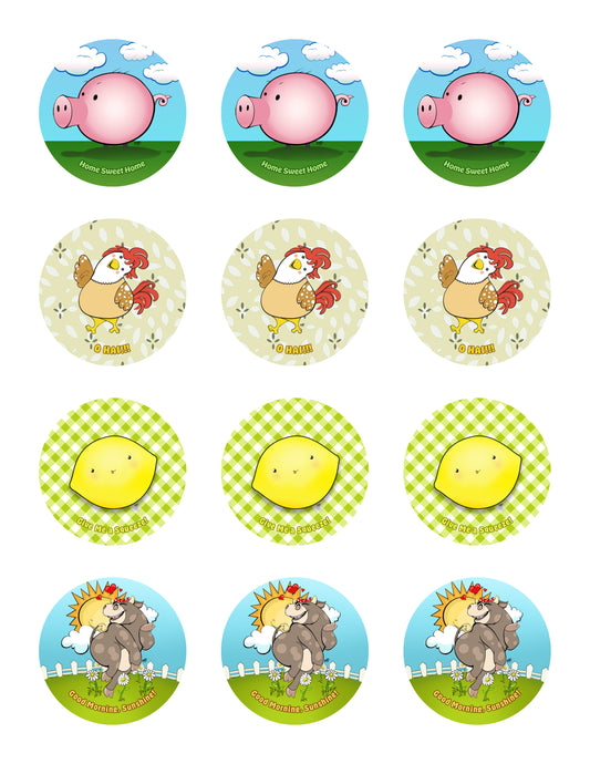 Farm and Country Sticker Sheet - 12 Stickers (3 of each)