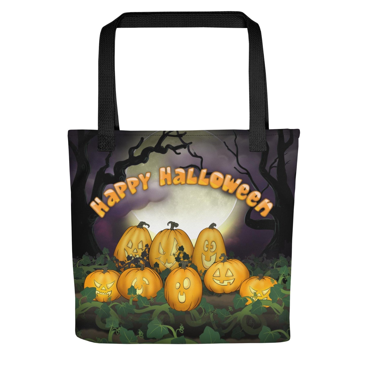 Kids Halloween Trick or Treat Tote Bag w Cute Jack O Lantern Pumpkins with words 'Happy Halloween' Gift for Kids to go Trick-or-Treating