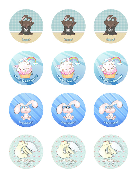 Fluffy Bunnies Sticker Sheet - 12 stickers (3 of each)