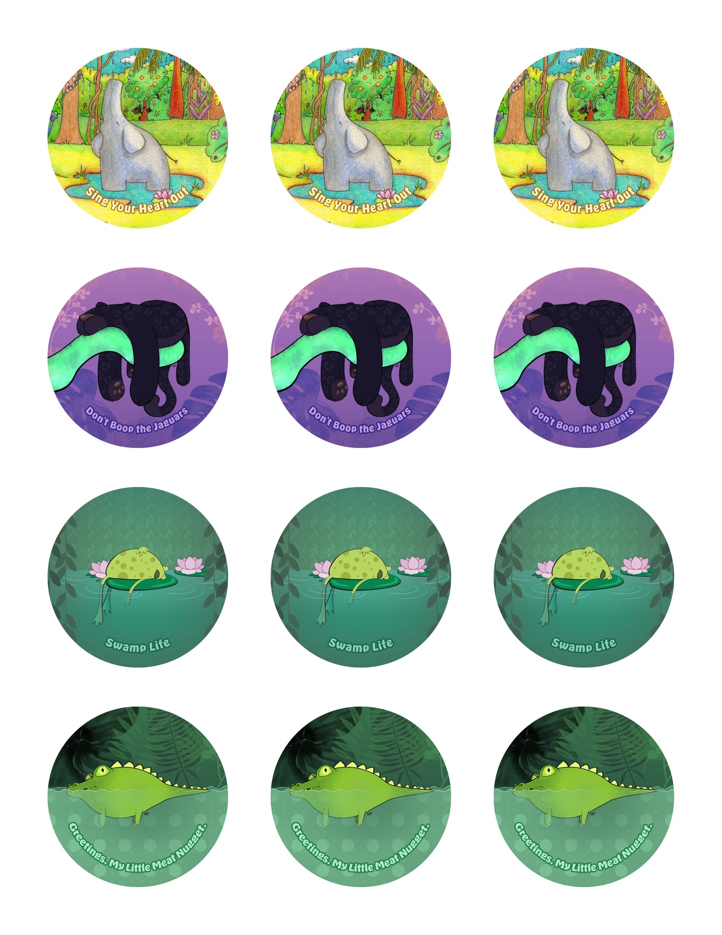 Jungle Swamp Sticker Sheet - 12 Stickers (3 of each)