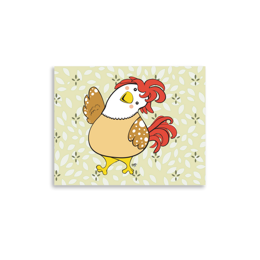 FRIENDLY CHICKEN Cartoon Art Print Poster - Farm and Country Kids Room Decor