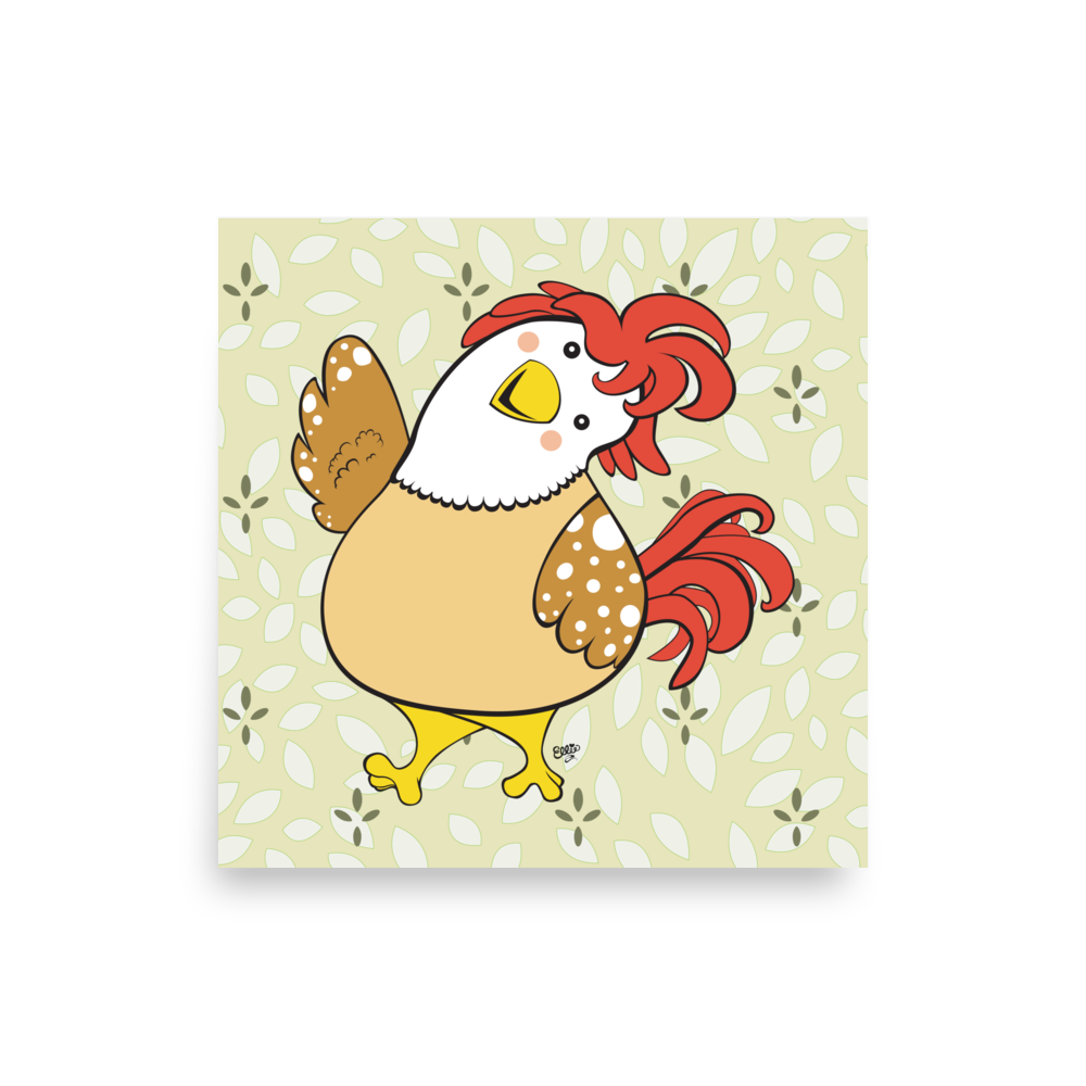 FRIENDLY CHICKEN Cartoon Art Print Poster - Farm and Country Kids Room Decor