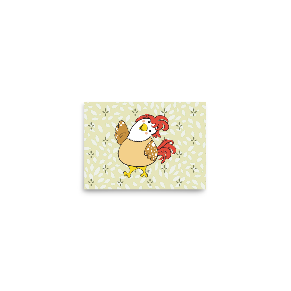 FRIENDLY CHICKEN Cartoon Art Print Poster - Farm and Country Kids Room Decor