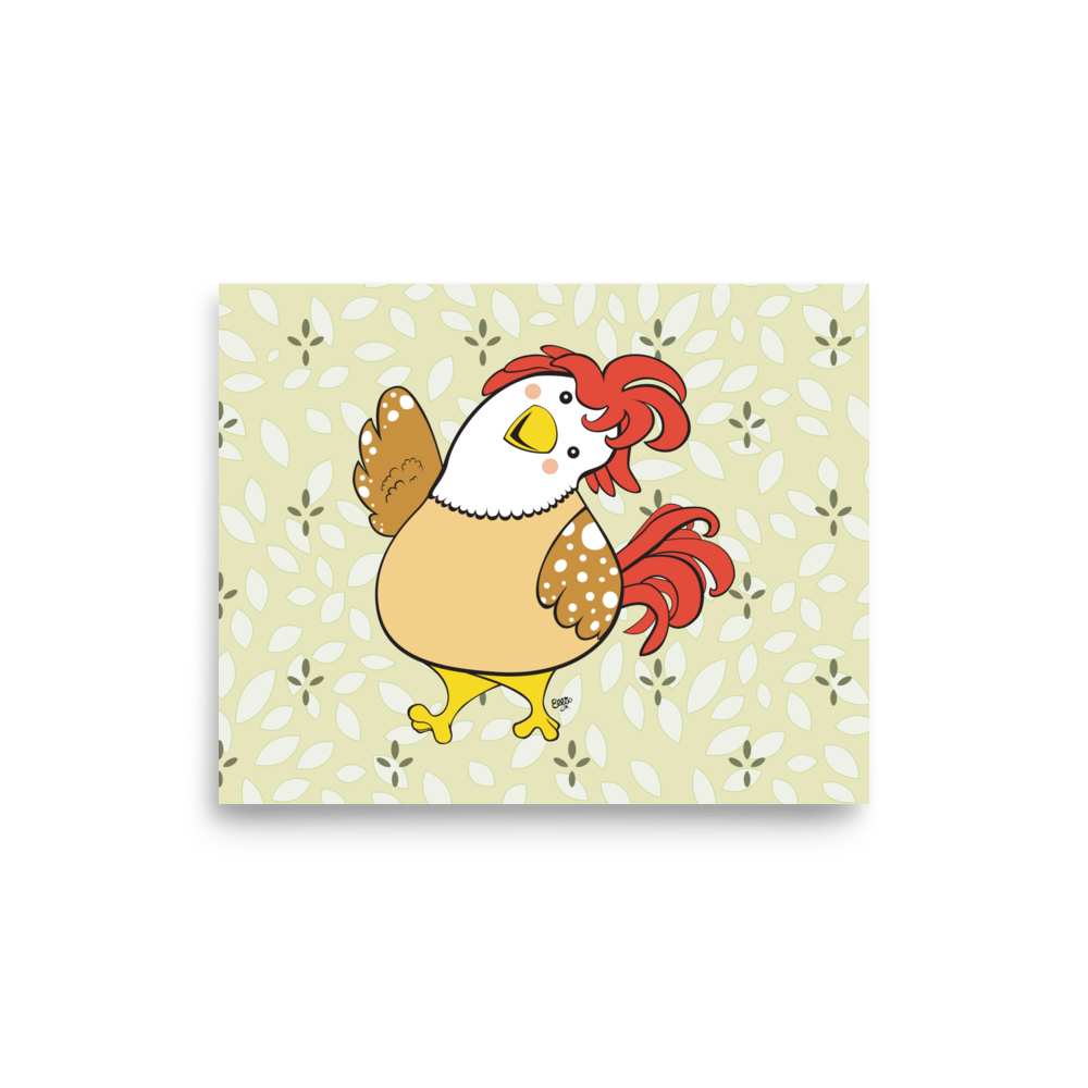 FRIENDLY CHICKEN Cartoon Art Print Poster - Farm and Country Kids Room Decor